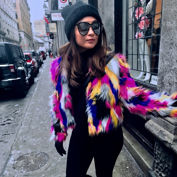 MULTICOLORED FAUX FUR COAT - Elle Multi Faux Fur Jacket - Sold out online! - Picture 2 of 8